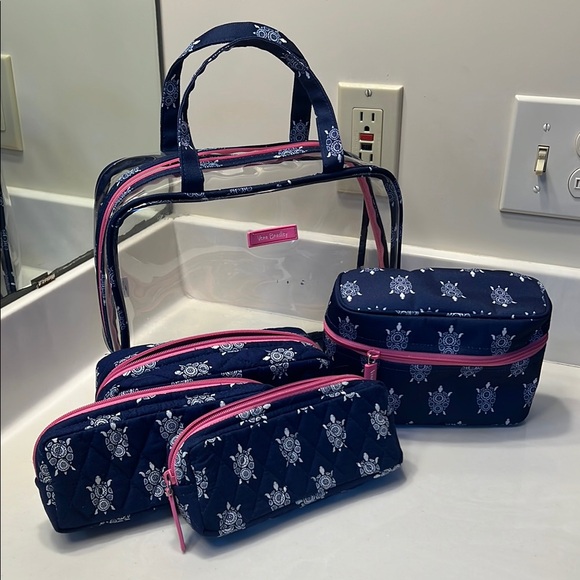 Vera Bradley Navy Turtle Cosmetic Bag Set - Picture 1 of 9